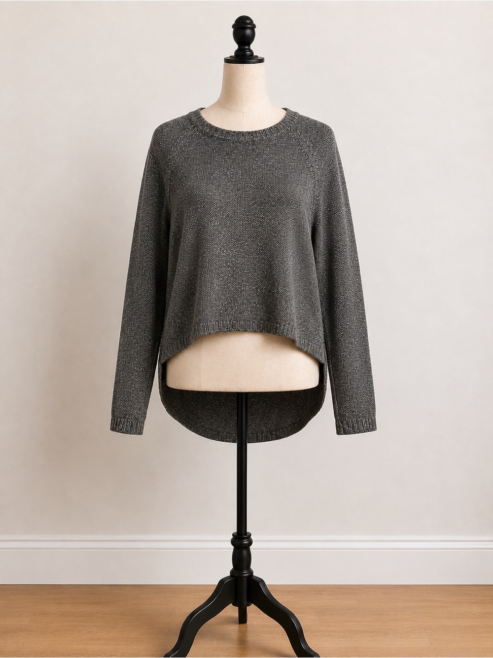 Minimalist Zara Charcoal Gray High-Low Crewneck Sweater